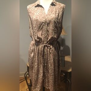 🐆 BeachLunchLounge Leopard Print Sleeveless Shirt Dress Beige Brown White Large